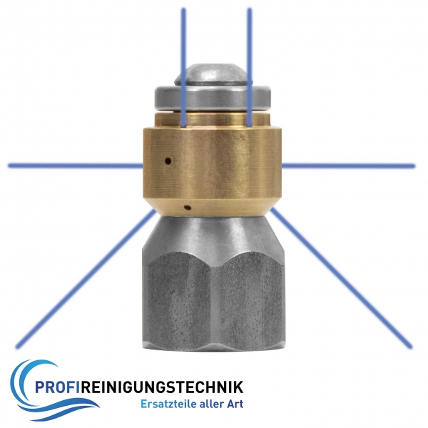 ST-49.1 Rotationsdüse mit 3 Frontbohrungen / 2 seitliche Bohrungen / 1/4" Innengewinde / Durchmesser 19mm / Max. 250 Bar